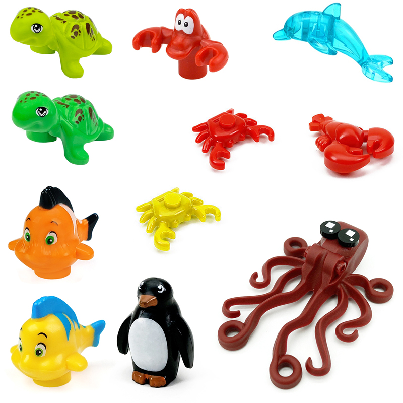 Marine Aquarium Hermit Crab - 海洋生物動物 MOC ビルディングブロック都市水族館ヤドカリペンギンイルカイカロブスターレンガのおもちゃレゴと互換性