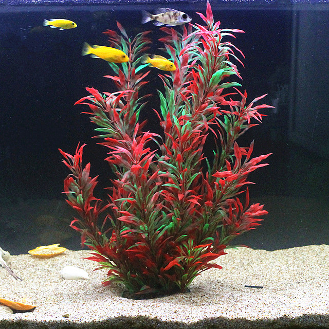 Aquarium Marine Plants - 人工水槽50cm,珍しい植物,水族館,偽の竹の葉,水草,プラスチック製の紫色の緑の水草,造園の装飾